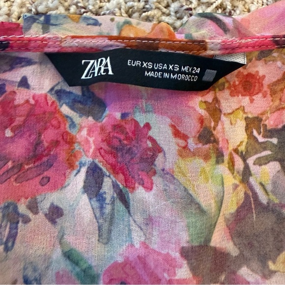 Zara Floral Ruffle Blouse XS - Romantic Pink and Red Top - Picture 5 of 11